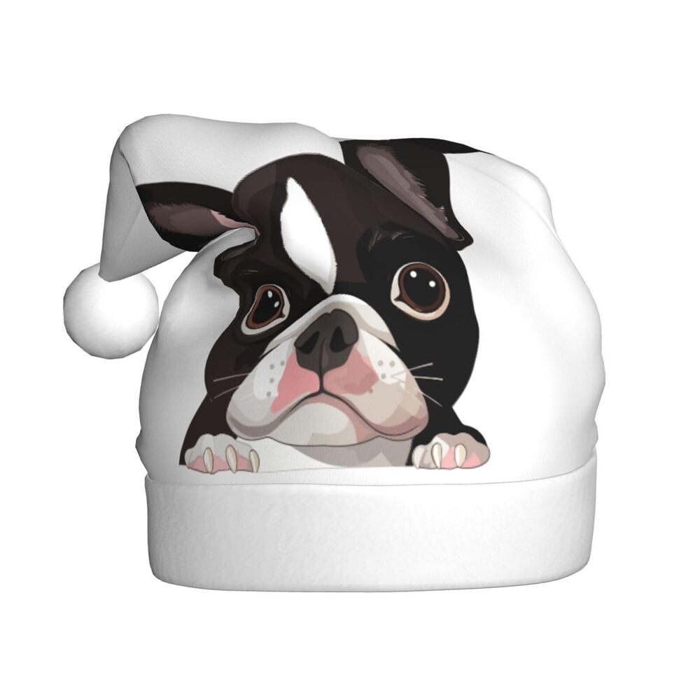 1050 Boston Terrier Dog Christmas Hat for Adults, Santa Hats, Holiday Hat